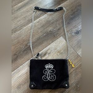 Juicy couture Black Suede Chain Shoulder Bag with Rhinestone Logo vintage style